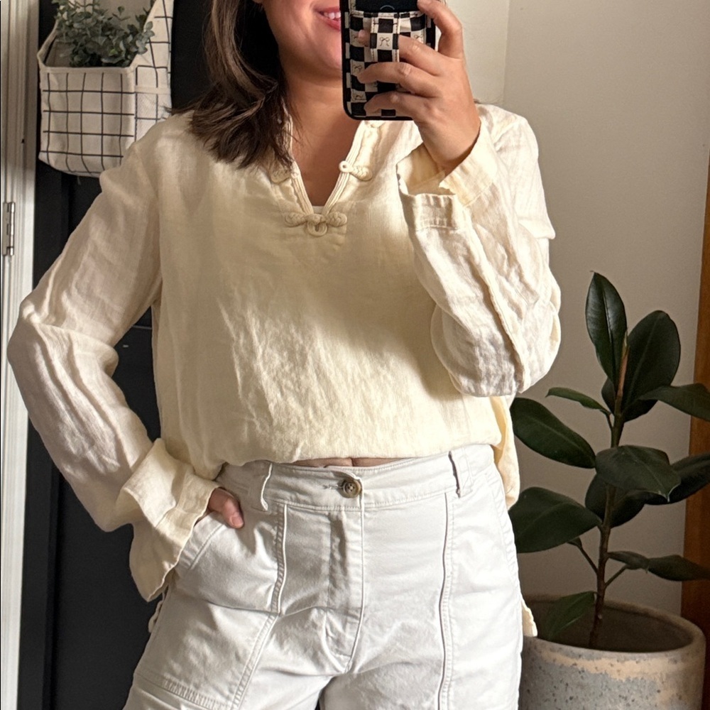 Vintage Lauren Ralph Lauren 100% Linen Mandarin Neckline Oversized Tunic. L - Picture 7 of 10